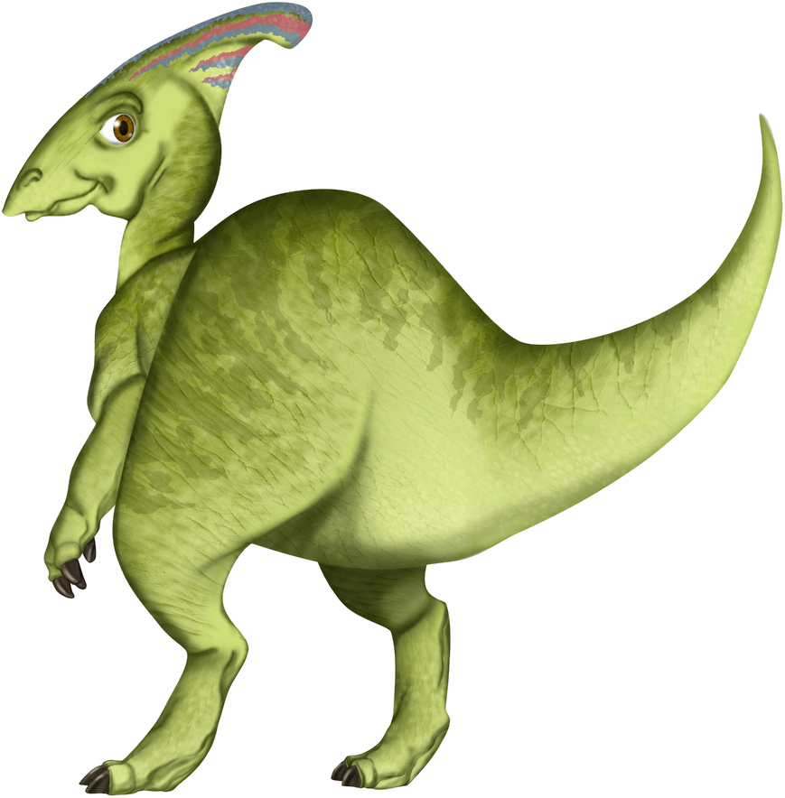 Arty, a friendly cartoon Parasaurolophus