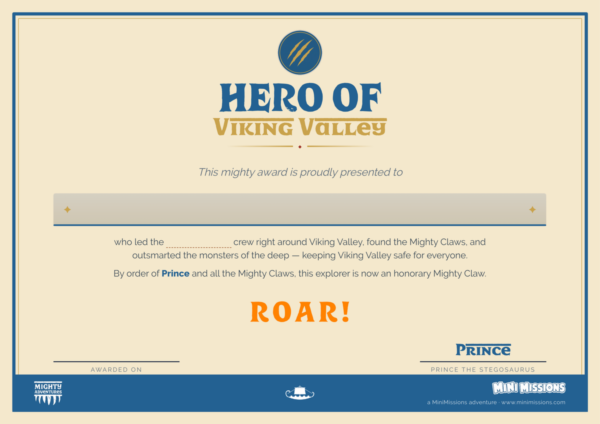 Hero of Viking Valley certificate